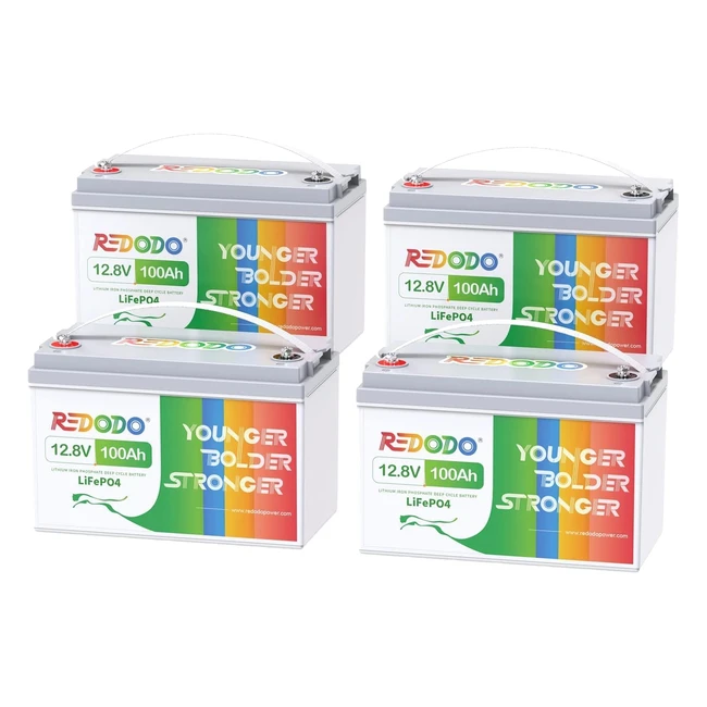 Batteria Redodo 12V 100Ah LiFePO4 - Ciclo Profondo - Confezione da 4 - BMS Integ