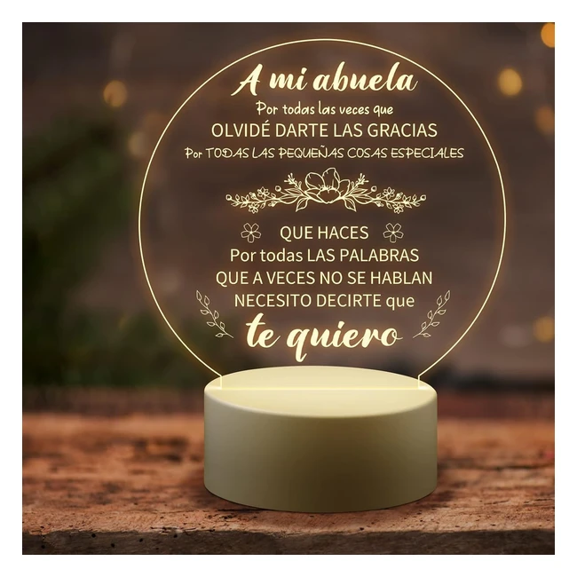 Luz Nocturna Grabada Kaayee para Abuela - Regalo Cumpleaños, Navidad, Aniversario - Regalos desde Nietos y Nietas - Acción de Gracias