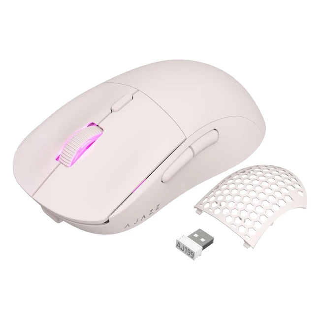 Ratón inalámbrico para juegos AJAZZ AJ199 - Ultraligero 59g - Sensor óptico Pixart PAW3395 - 26000 DPI - 2.4GHz - USB-C - 6 botones programables - Batería de larga duración - PTFE Feet - Rosa