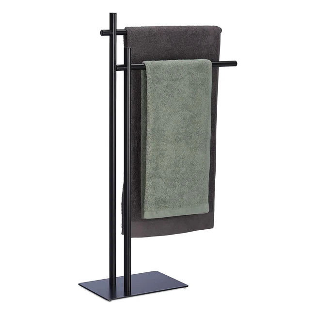Portatoallas de pie metálico Relaxdays con 2 barras - Negro