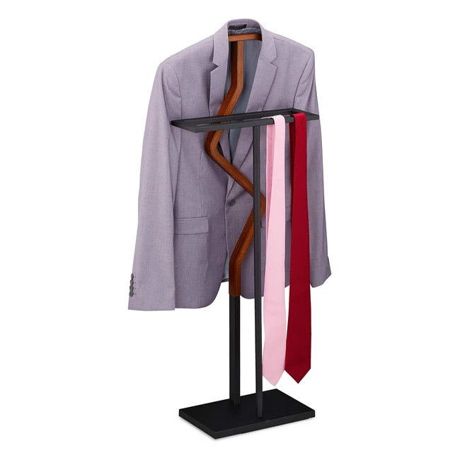 Valet de costume en bois mtal Relaxdays - 113x465x34 cm - MarronNoir