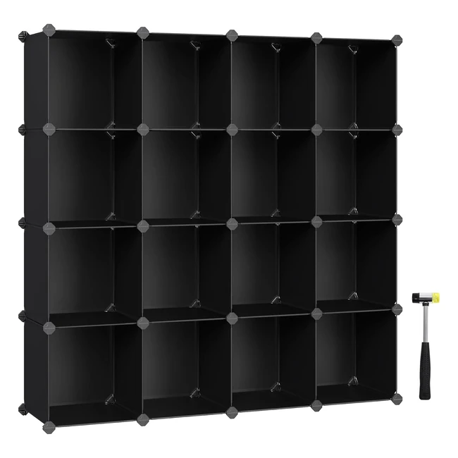 Meuble de rangement Songmics 16 cubes, organisateur modulable en plastique pour chaussures, chambre et bureau - Noir