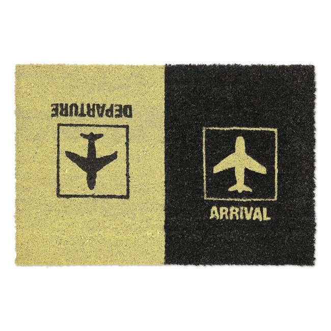 Paillasson Coco Arrival Departure - Motif d'Avion - Intérieur/Extérieur - 40x60 cm - Noir/Jaune