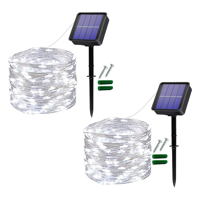 Lot de 2 Guirlandes Lumineuses Extérieur Solaire 12m 120 LED - Étanche, Décoration Lumière pour Jardin, Balcon, Terrasse - Mariage, Noël - Blanc
