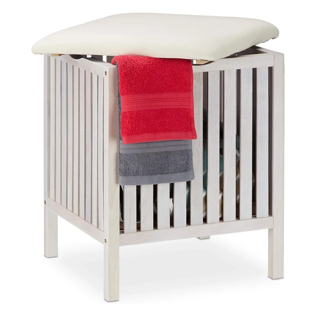 Pouf Bagno Portabiancheria Sgabello Contenitore 40L - Design Bianco Noce - 53x41x41 cm