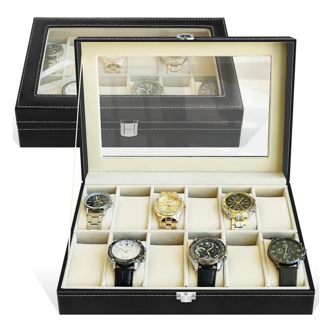 Boîte de rangement pour montres avec 12 compartiments - Cuir PU - Cadeau homme/femme