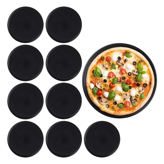 Set 10 Teglie per Pizza Antiaderenti - Relaxdays Ruoto Rotondo Acciaio al Carbonio 32 cm Nero