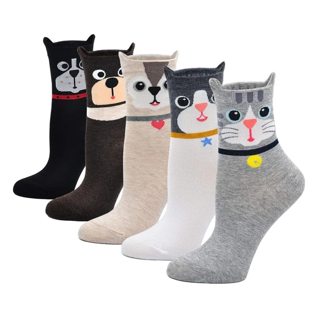 Chaussettes Fantaisie Femme Animaux Chien Chat en Coton - Hiver Mignonnes - EU 3743 - 5 Paires