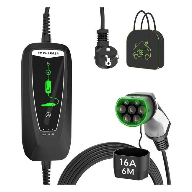 Cargador Portátil EV Eidybox Tipo 2 - 36KW - Regulable 10A/13A/16A - Enchufe Schuko - 6m - 220V/240V