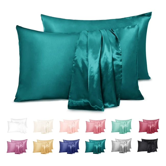 Fundas de Almohada Satén Sedoso Estándar 2 Piezas - Cierre de Sobre - Suave y Cuidado del Cabello