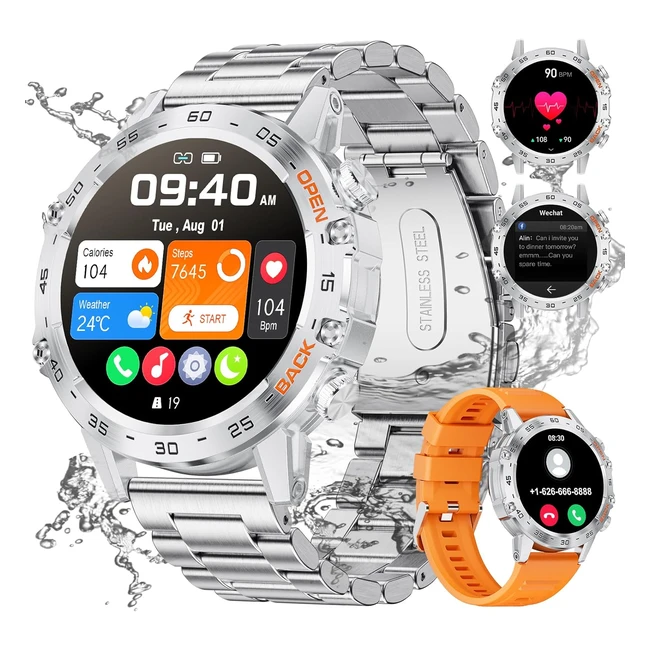 Smartwatch Uomo Bluetooth Chiamate 139 Orologio Militare 2 Cinturini 123 Sportivo Spo2 Cardiofrequenzimetro