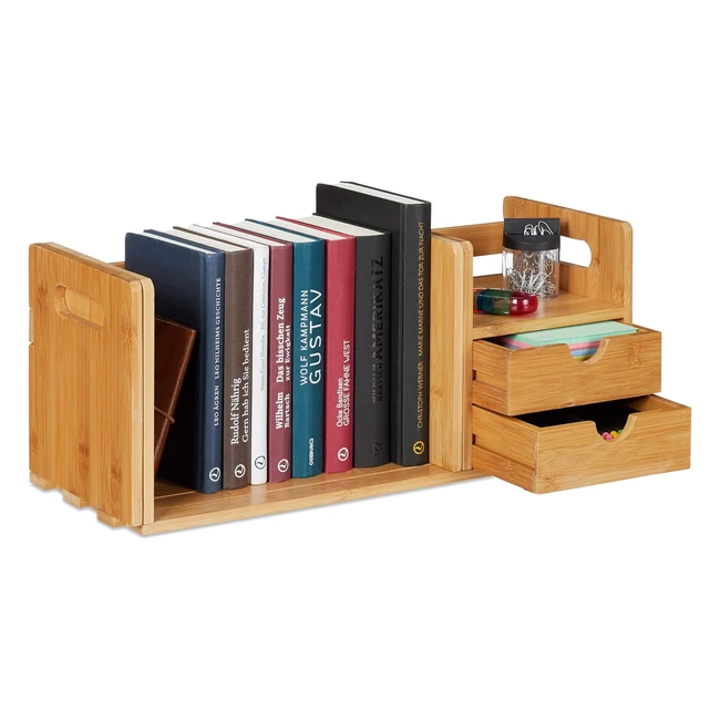 Scrivania in Bambù Relaxdays con Libreria Estraibile e Portaoggetti - Hxlxp 21x805x19 cm - Naturale