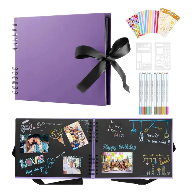 Album Photo Dazspirit Noir 80 Pages Scrapbooking 295 x 21cm + 12 Stylos Métalliques