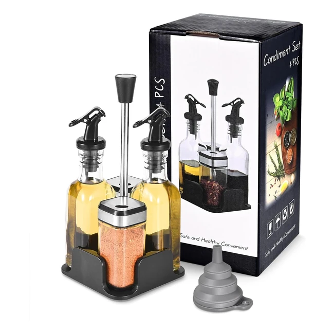 Set Olio Aceto Sale Pepe da 5 Pezzi - Salina da Tavolo in Acciaio Inox - Oliera Vetrosale e Pepe