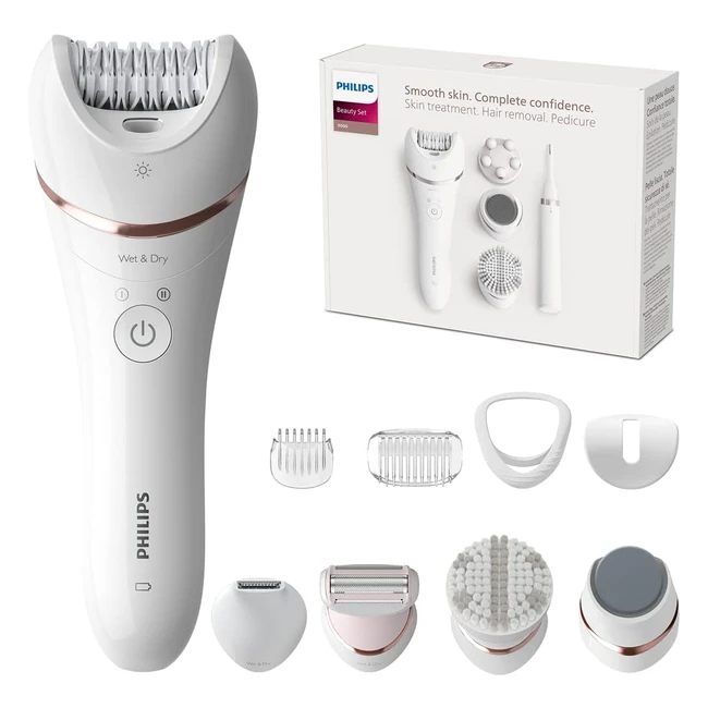 Philips Set Beauté Épilateur Philips Série 9000 avec Tondeuse/Stylo pour Épilation, Soin de la Peau et Pédicure - Modèle BRE74090 Blanc