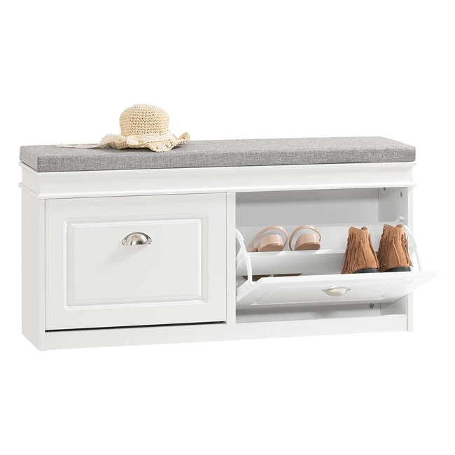 Banc de rangement pour chaussures, SoBuy FSR64W, 2 abattants, coussin confortable, blanc