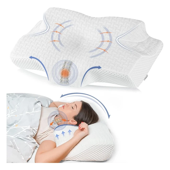Coussin Orthopédique Ergonomique Elviros - Soulage les Douleurs Cervicales - Mémoire de Forme