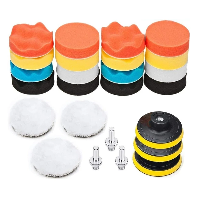 Kit de polissage voiture Bangshou 25pcs - Disque de polissage 75mm - Embout polish pour perceuse - Brosse à polir pour meuleuse - Tampon lustrage avec adaptateur M10