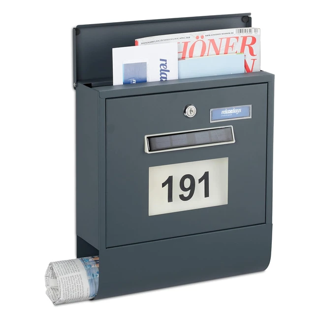 Cassetta Posta Illuminata Relaxdays, Antracite, Acciaio, 1pz