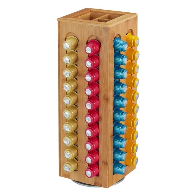 Dispenser Capsule Nespresso Girevole Relaxdays 10027492 - Organizza e Tieni a Portata di Mano le Tue Cialde - Design Elegante in Bambù Naturale - Pratico Accessorio per la Tua Cucina