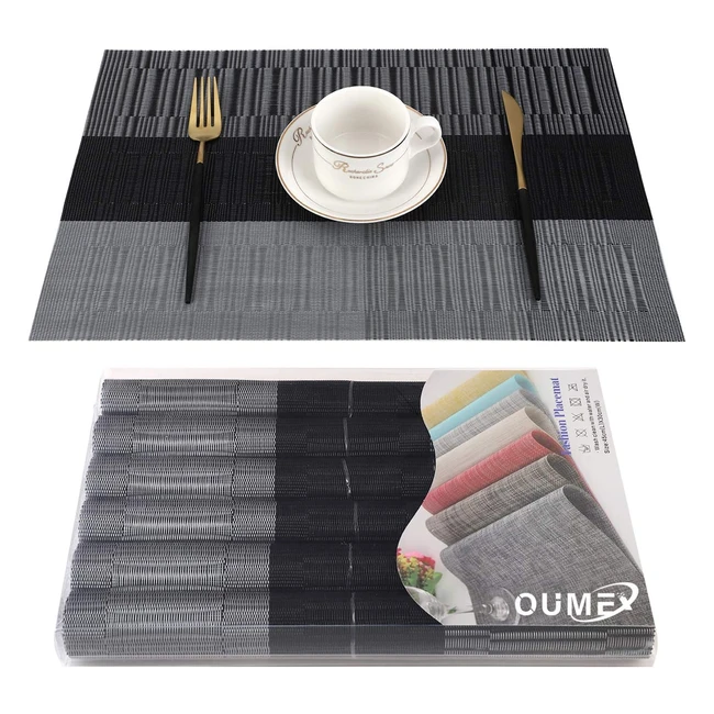 Lot de 6 sets de table PVC lavables antidérapant résistant à l'usure et à la chaleur 45cmx30cm noir brun