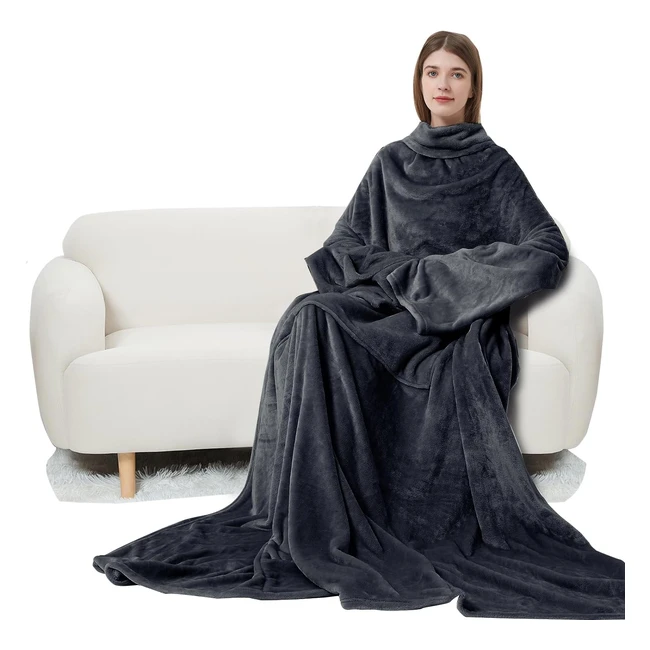 Couverture polaire avec manches et poche pour les pieds - Softan - Gris - 130 x 186 cm