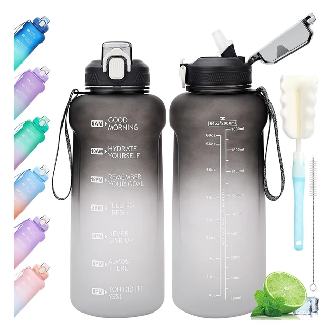 Borraccia 2 litri con indicatore tempo, senza BPA, per palestra - Codicile