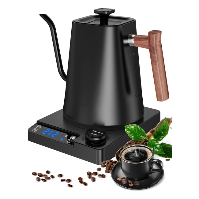 Bouilloire électrique en acier inoxydable VMOTAL avec réglage de température - Col de cygne - Fonction de chaleur 24 heures - Affichage de température - 1200W - Noir