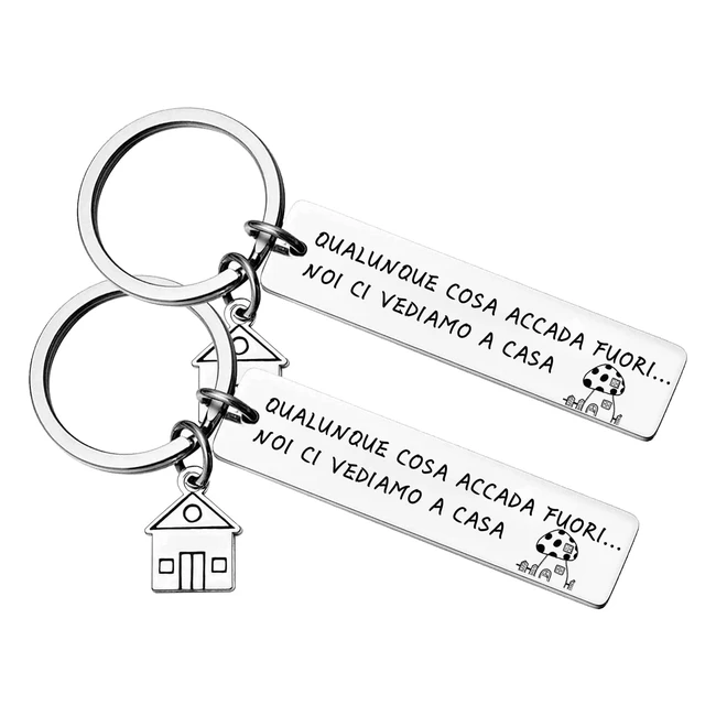 Portachiavi Casa Nuova in Acciaio Inossidabile - Personalizzato con Ciondolo Casetta e Chiavi - Argento - Incisione - Ci Vediamo a Casa - Regalo per Lei, Lui, Mamma, Papà