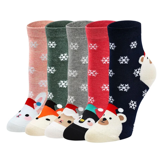 Chaussettes de Noël pour femmes - Motif bonhomme de neige - Taille 35-41 - 5 paires