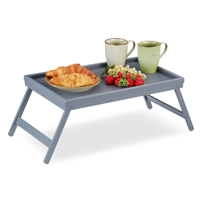 Plateau de lit bambou Relaxdays 10026130 - Pieds rabats - Rebords - Plateau de service - Petit déjeuner - Gris MDF - 4x50x31cm