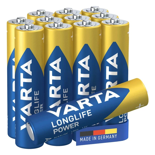 Pila Varta Longlife Power AAA Micro LR03 - Paquete de 12 Unidades - Alcalina para Juguetes, Linternas y Más