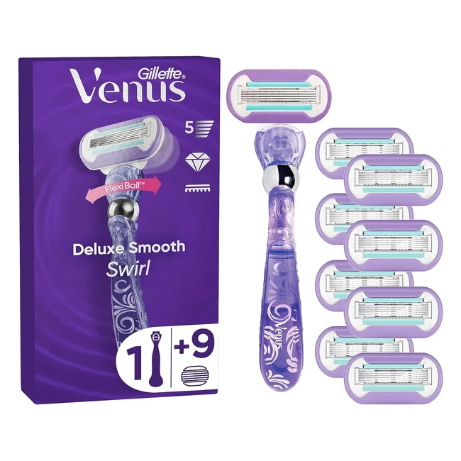 Rasoir Gillette Venus Deluxe Smooth Swirl - 1 Manche + 9 Recharges de Lames - 5 Lames pour un Rasage Doux