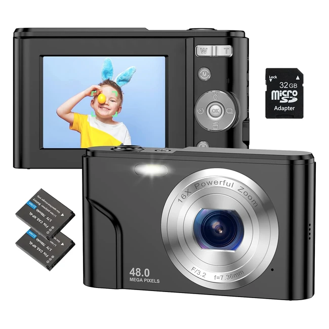 Cámara Digital Compacta Autofoco 32G FHD 1080P 48MP - Zoom 16x - Negro