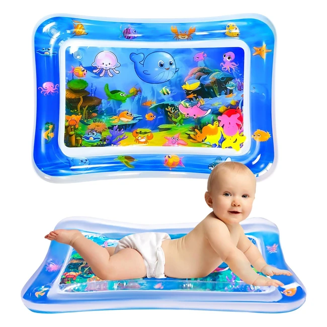 Tapis d'éveil gonflable pour bébé Jundajc - 70x50cm - Jeu sensoriel - Cadeau idéal pour 3-12 mois - Bleu