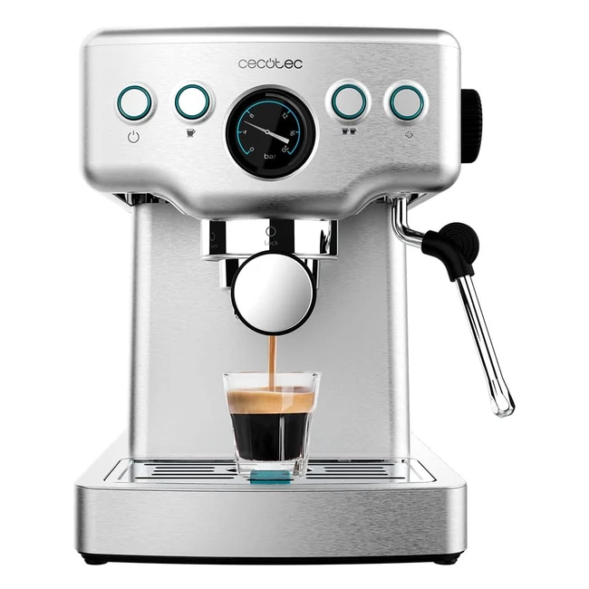 Cecotec Cafetière Express Barista Power Espresso 20 Barista Mini 1465W 20 Bars Manomètre et Thermobloc Vaporisateur Orientable et Bras Double Sortie Capacité de 18L