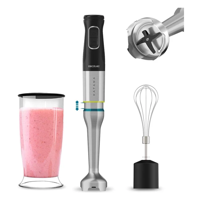 Frullatore a Immersione Cecotec Katana TotalDestroy 1200XL Cream - 21 Velocità e Turbo - Piede Extralargo - 4 Fogli con Titanio Nero