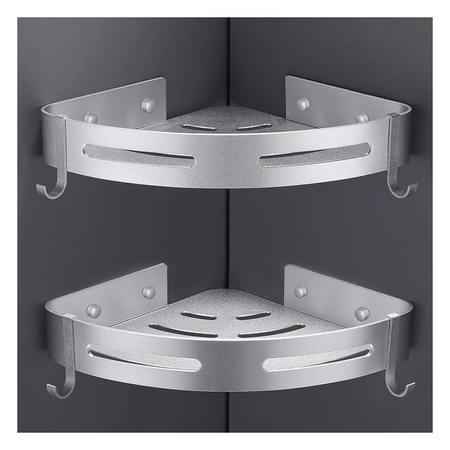 Estantería de esquina sin taladros para baño - Hoomtaook - Acabado mate - 2 piezas - Plata