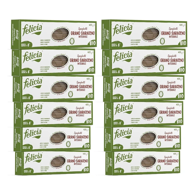 Felicia Spaghetti di Grano Saraceno Integrale - Ricca di Magnesio e Manganese - Senza Glutine - Bio Vegan - Box da 12 Confezioni
