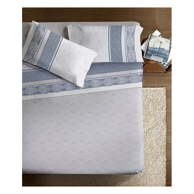 Lenzuolo Ipersan Damasco Completo Percalle Art de Vivre Singolo Grigioblu
