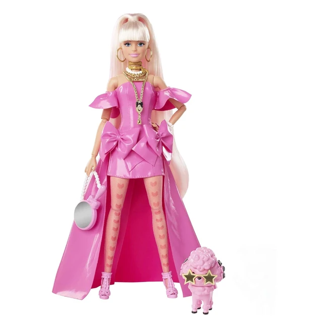 Barbie Extra Fancy Look - Muñeca rubia con vestido de lazos y accesorios de moda - Juguete de regalo 3 años