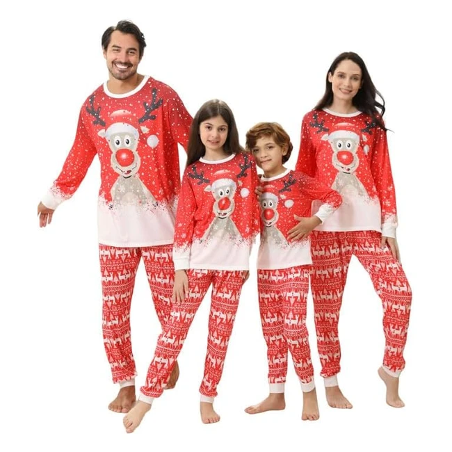 Pijama Navidad Kouric Familiar con Reno y Nieve - Set de Pijamas Rojo