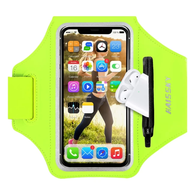 Fascia da braccio portacellulare Haissky con custodia per AirPods - Compatibile con iPhone 14 Pro Max, Samsung Galaxy S10, Huawei Mate - Regolabile e antiscivolo