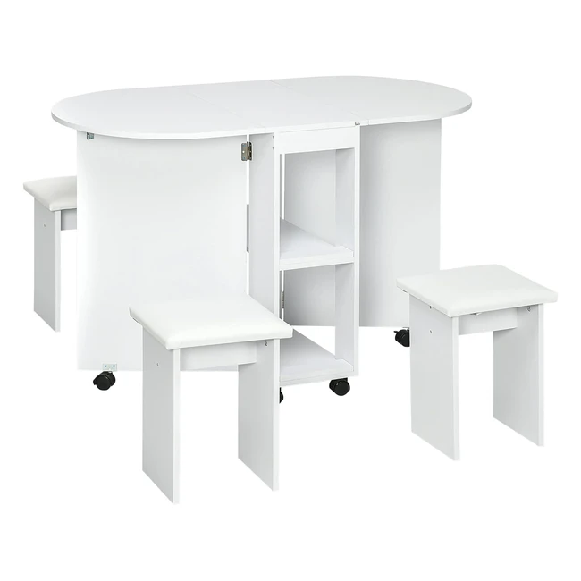 Set da cucina Homcom 5 pezzi tavolo pieghevole con 2 ripiani e 4 sgabelli in le