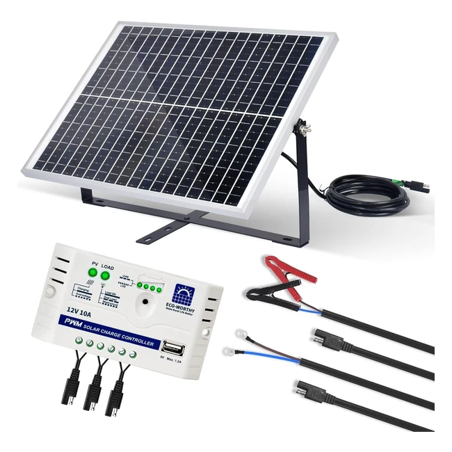 Kit Pannello Solare ECO-WORTHY 25W 12V Monocristallini IP65 - Carica Batterie per Barche, Luci Apriporta, Pollaio