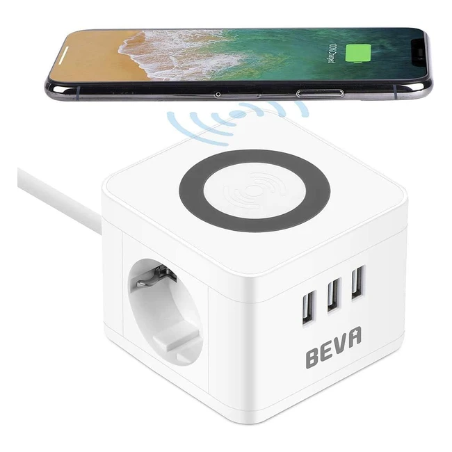 Multipresa Cubo Ciabatta Elettrica con 3 Prese USB e 2 EU Funzione di Ricarica Wireless 2500W10A Cavo 15m Surge Protezione Bianca