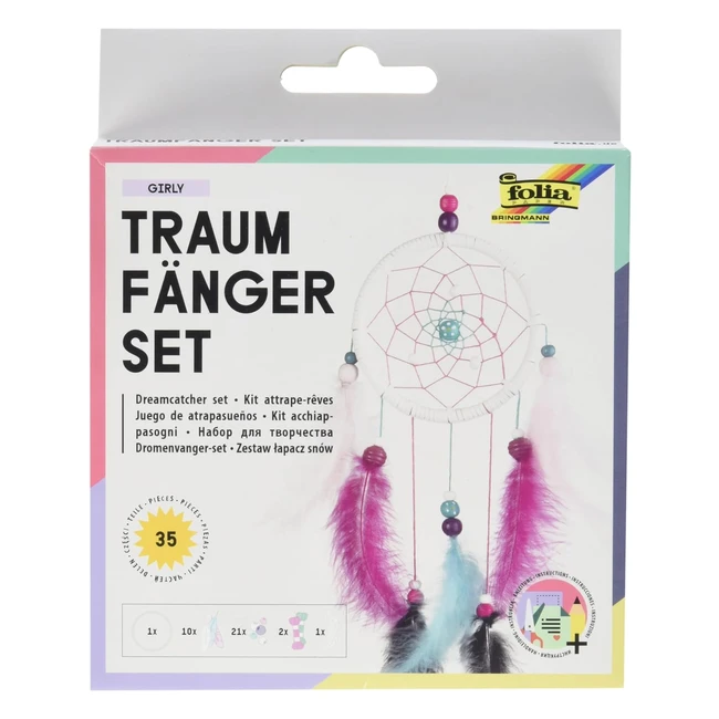 Kit Folia 23819 Multicolore per Acchiappasogni - Anello, Filati di Cotone, Piume, Perline di Legno
