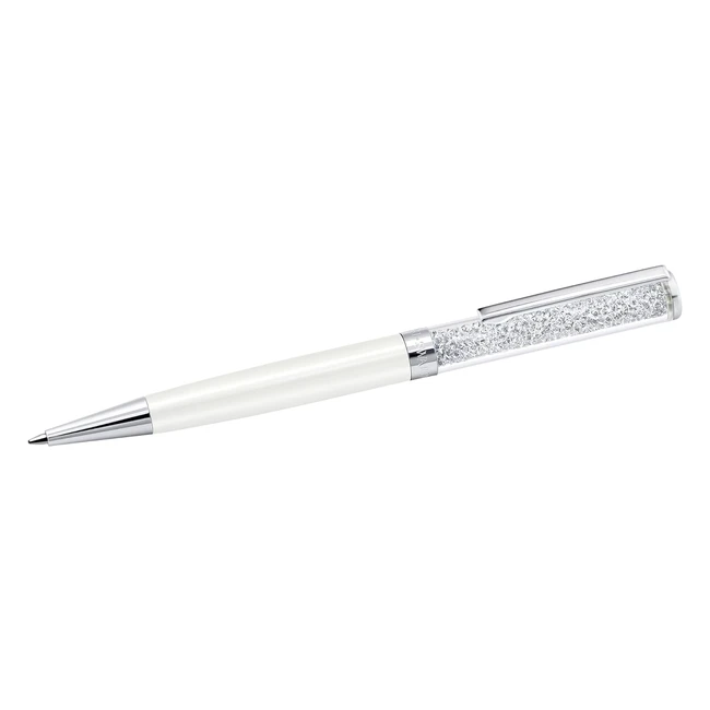 Penna a Sfera Swarovski Crystalline con Cristalli Bianchi e Dettagli Cromati - Metallo Laccato Bianco