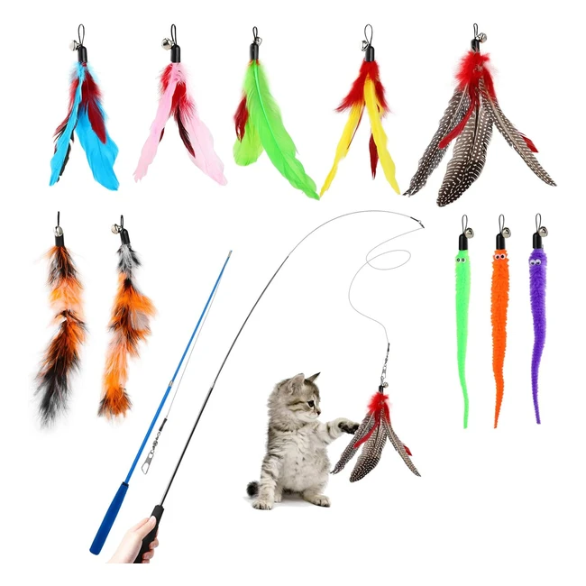 Giochi per gatti Hianjoo - 12pcs, 2 bacchette retrattili, 10 teaser di piume - #Gatti #GiocattoliPerGatti