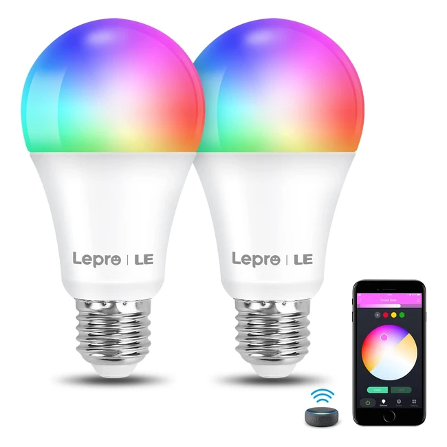 Lampadina LED E27 WiFi Intelligente - Compatibile con Alexa e Google Home - RGB Bianco Caldo/Freddo - 16 Milioni Colori - Dimmerabile - 9W - 2 Pezzi